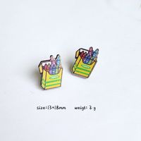 1 Pair Cartoon Style Book Rainbow Apple Wood Printing Women's Ear Studs sku image 7