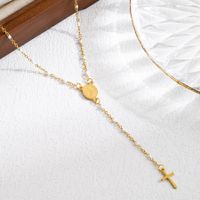 Elegant Classical Cross Virgin Mary Priest Stainless Steel Beaded Plating 18k Gold Plated Necklace sku image 5