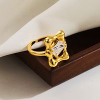 Wholesale Casual Simple Style Heart Shape Rectangle Copper Inlay 18K Gold Plated Zircon Open Rings main image 6