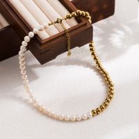 Ig Style Simple Style Geometric Stainless Steel Freshwater Pearl Plating 18k Gold Plated Necklace sku image 4