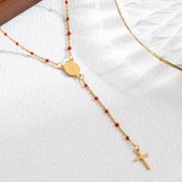 Elegant Classical Cross Virgin Mary Priest Stainless Steel Beaded Plating 18k Gold Plated Necklace sku image 5