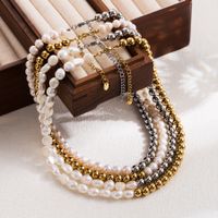 Ig Style Simple Style Geometric Stainless Steel Freshwater Pearl Plating 18k Gold Plated Necklace main image 1