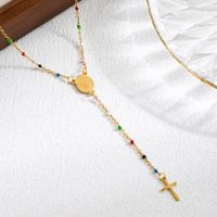 Elegant Classical Cross Virgin Mary Priest Stainless Steel Beaded Plating 18k Gold Plated Necklace sku image 13