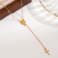 Elegant Classical Cross Virgin Mary Priest Stainless Steel Beaded Plating 18k Gold Plated Necklace sku image 3