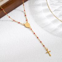 Elegant Classical Cross Virgin Mary Priest Stainless Steel Beaded Plating 18k Gold Plated Necklace main image 3