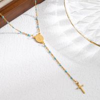 Elegant Classical Cross Virgin Mary Priest Stainless Steel Beaded Plating 18k Gold Plated Necklace sku image 4