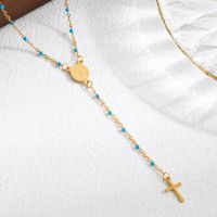 Elegant Classical Cross Virgin Mary Priest Stainless Steel Beaded Plating 18k Gold Plated Necklace sku image 12