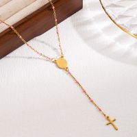 Elegant Classical Cross Virgin Mary Priest Stainless Steel Beaded Plating 18k Gold Plated Necklace sku image 9