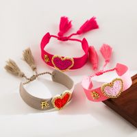 Estilo Simple Forma De Corazón Tela Vidrio Cobre Con Cuentas Tejido De Punto Día De San Valentín Mujeres Pulsera main image 3