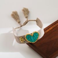 Einfacher Stil Herzform Tuch Glas Kupfer Perlen Stricken Valentinstag Frau Armband main image 5