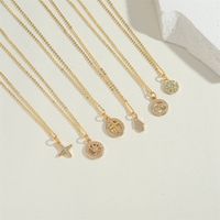 Copper 14K Gold Plated Vintage Style Simple Style Commute Hollow Out Inlay Cross Round Star Zircon Pendant Necklace main image 7