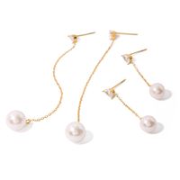 1 Pair IG Style Simple Style Round Chain Inlay 304 Stainless Steel Pearl Drop Earrings main image 4