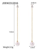 1 Pair IG Style Simple Style Round Chain Inlay 304 Stainless Steel Pearl Drop Earrings sku image 1