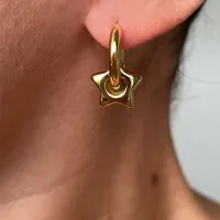 1 Par Casual Lindo Estilo Clásico Pentagrama Forma De Corazón Enchapado Ahuecar Acero Inoxidable 304 Acero Titanio Chapados en oro de 18k Pendientes De Aro sku image 9