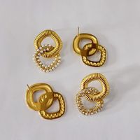 1 Pair Modern Style Simple Style Square Stainless Steel Artificial Pearls Zircon 18K Gold Plated Ear Studs main image 3