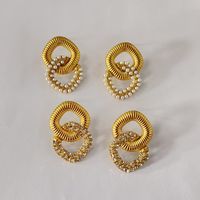 1 Pair Modern Style Simple Style Square Stainless Steel Artificial Pearls Zircon 18K Gold Plated Ear Studs main image 6