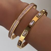 Ins Style Elegant Triangle Round Square Stainless Steel Plating Inlay Zircon 18k Gold Plated Bangle main image 3
