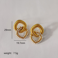 1 Pair Modern Style Simple Style Square Stainless Steel Artificial Pearls Zircon 18K Gold Plated Ear Studs main image 2