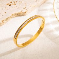 Ins Style Elegant Triangle Round Square Stainless Steel Plating Inlay Zircon 18k Gold Plated Bangle sku image 1