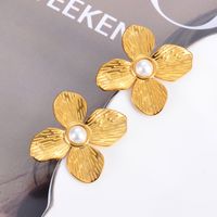 1 Pair Glam Retro Flower Plating Inlay Stainless Steel Artificial Pearls Ear Studs main image 4