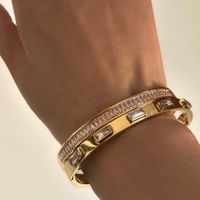 Ins Style Elegant Triangle Round Square Stainless Steel Plating Inlay Zircon 18k Gold Plated Bangle main image 1