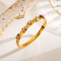 Ins Style Elegant Triangle Round Square Stainless Steel Plating Inlay Zircon 18k Gold Plated Bangle sku image 2