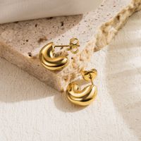 1 Pair Casual Heart Shape Solid Color Plating Stainless Steel 14k Gold Plated Ear Studs main image 3