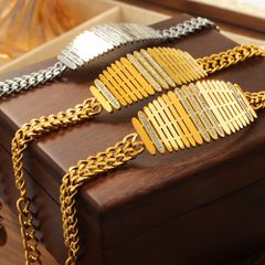 Acero Titanio chapados en oro de 18k Estilo Vintage Sale De Ahuecar Embutido Diamantes De Imitación Pulsera