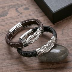 Punk Simple Style Knot Stainless Steel Pu Leather Men's Bangle