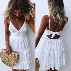 Women's Strap Dress Casual Sexy Plunging Neck Lace Sleeveless Solid Color Above Knee Holiday Daily