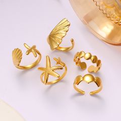 Wholesale Jewelry Casual Beach Simple Style Starfish Shell 304 Stainless Steel Plating Open Rings