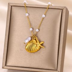 Wholesale Jewelry Basic Modern Style Classic Style Starfish Shell 304 Stainless Steel Shell Plating Inlay Pendant Necklace