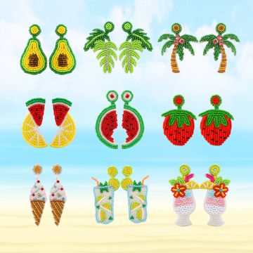 1 Pair Hawaiian Vacation Bohemian Ice Cream Leaves Watermelon Seed Bead Drop Earrings