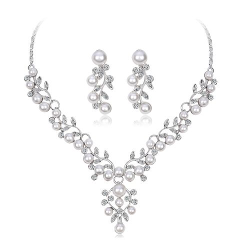 Neue Hochzeits Requisiten, Modische Atmos Phä Rische Perlen-strass-braut Anzug, Halskette, Ohrringe, Zweiteiliges Set
