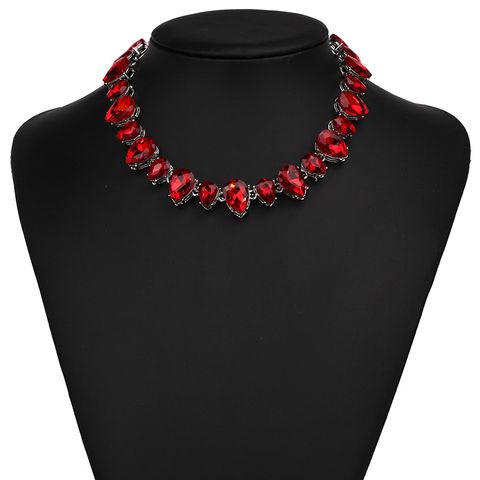 Imitated Crystal&cz Fashion Geometric Necklace  (red) Nhjj4115-red