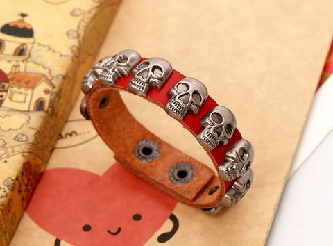 Leather Fashion Geometric Bracelet  (red) Nhpk1402-red