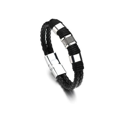 Leather Simple Geometric Bracelet  (black) Nhbq1668-black