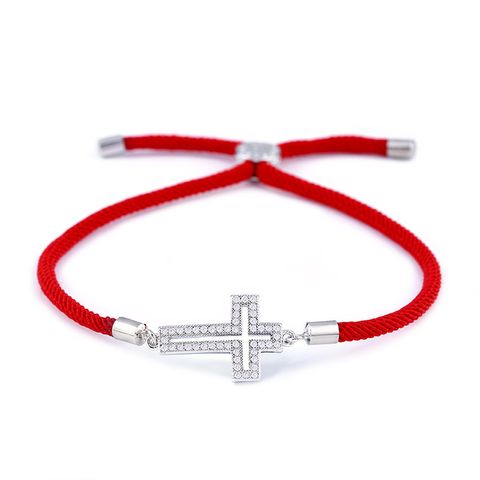 Koreanische Mode Einfaches Und Exquisites Kreuz Rotes Seil Armband Verstellbares Paar Zirkon Armband Schmuck Bra65