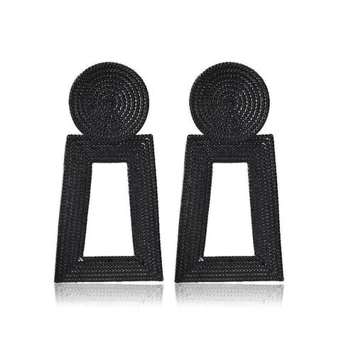 New Hollow Trapezoidal Earrings Temperament Geometric Pendant Earrings Female Square Grain Metal Earrings