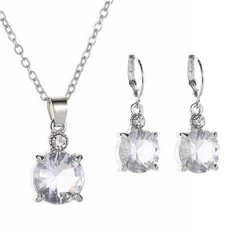 Fashion Wholesale Fashion Temperament Bridal Jewelry Round Crystal Zircon Earrings Necklace Set