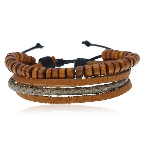 Vintage Multi-layer Cowhide Bracelet New Wooden Bead Bracelet Simple Bracelet Bracelet Wholesale