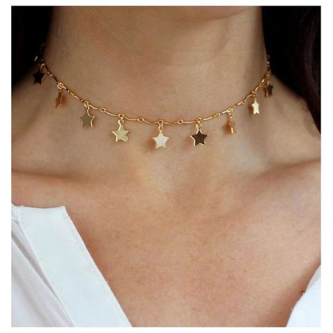 Clavicle Chain Temperament Simple Wind Short Section Copper Five-pointed Star