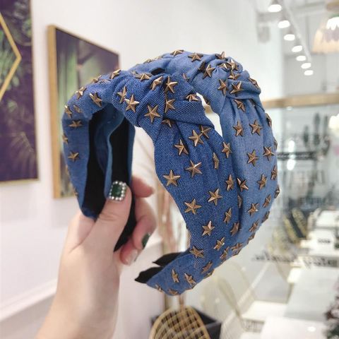 New Boutique Hair Accessories Denim Fabric Hot Drilling Stars Knotted Headband Ladies