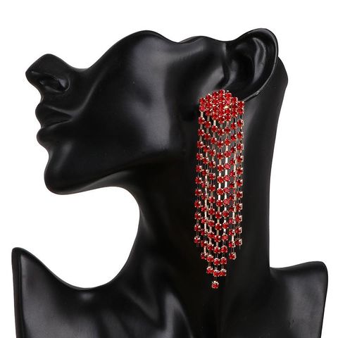 Ultra Flash Rhinestone Long Tassel Chain Earrings For Women