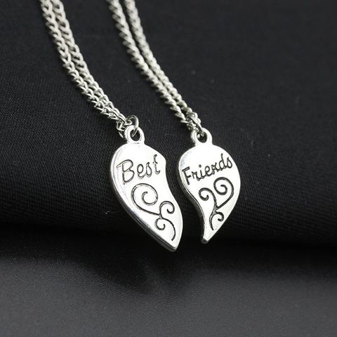 Best Friends Alloy Peach Heart Pendant Girlfriends Love Stitching Pendant Lettering Necklace