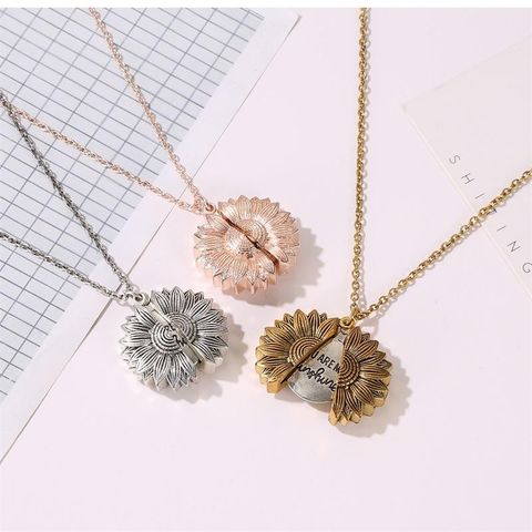 Sunflower Necklace Vintage Open Double Lettering Pendant Double-sided Flower Letter Clavicle Chain