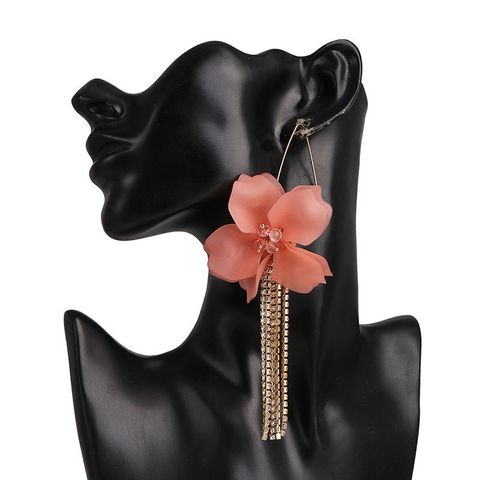 53055 European And American Ins Exaggerated Earrings Pop Floral Acrylic Long Flower Tassel Earrings Ear Hook Earrings