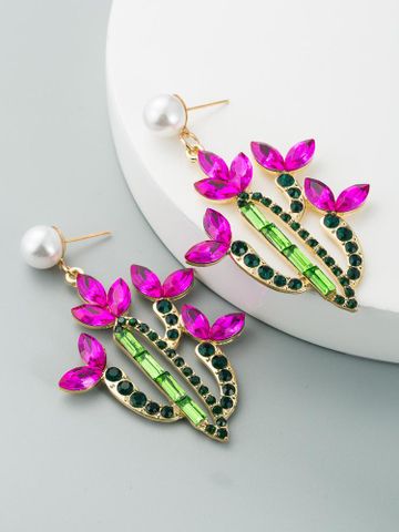 Fashion Cactus Stoving Varnish Alloy Artificial Gemstones Earrings