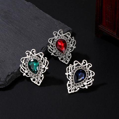 3 Color Gemstone Brooch New Best Selling Hollow Lace Water Drop Gemstone Diamond Simple Pin