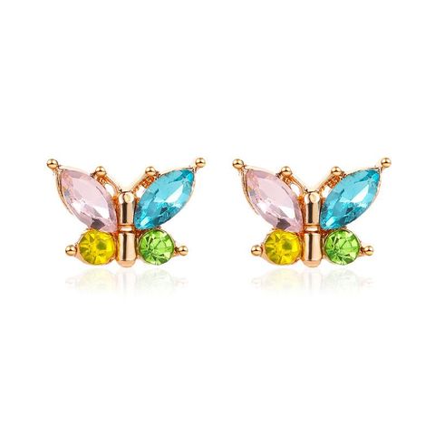 Simple Style Butterfly Plating Alloy Artificial Gemstones Earrings Ear Studs
